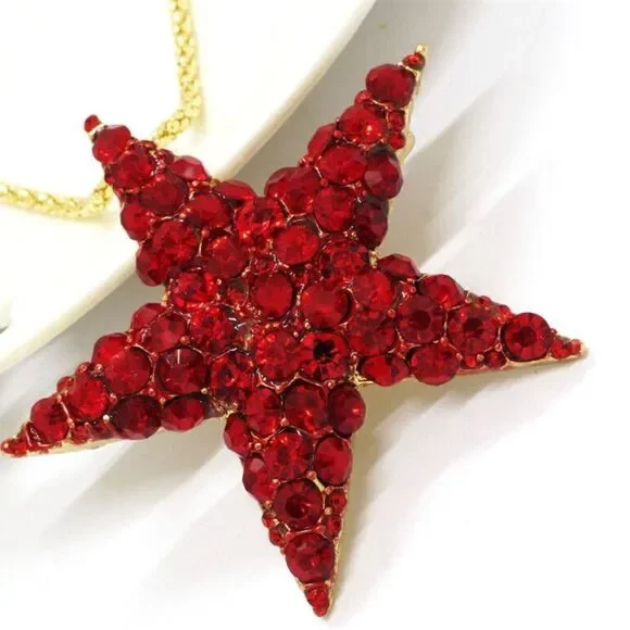 ♥️ Betsey Johnson sparkling crystal red star necklace/brooch ♥️ - Picture 2 of 6